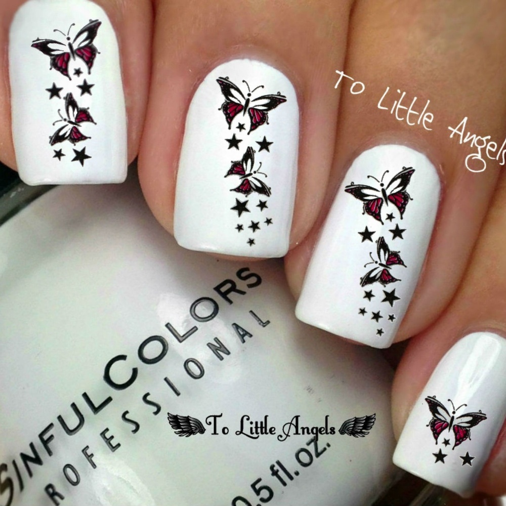 Butterfly Stars- NAil Art Decal - RED2